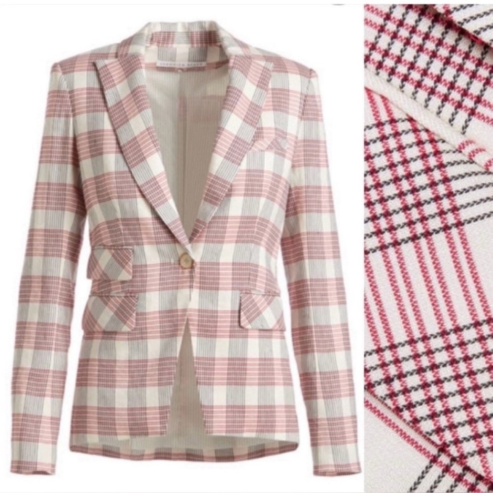 Veronica beard khan check linen blazer. Excellent condition, red, white, black